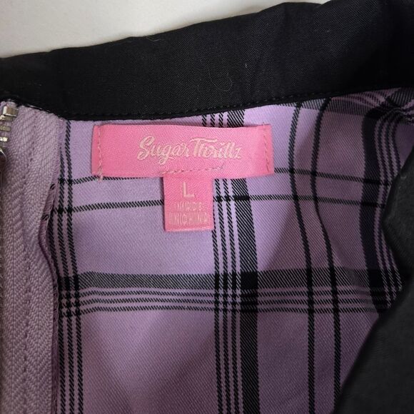 DOLLS KILL Make A Scene purple tartan plaid academia kawaii crop top L - Picture 3 of 6